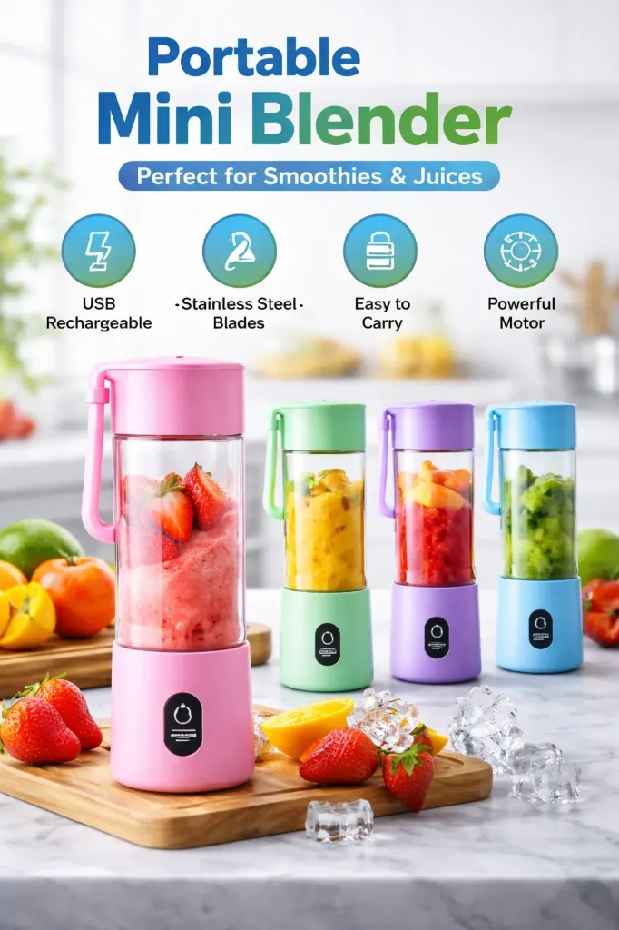 Portable USB Rechargeable Mini Blender for Smoothies & Juices, Random colour