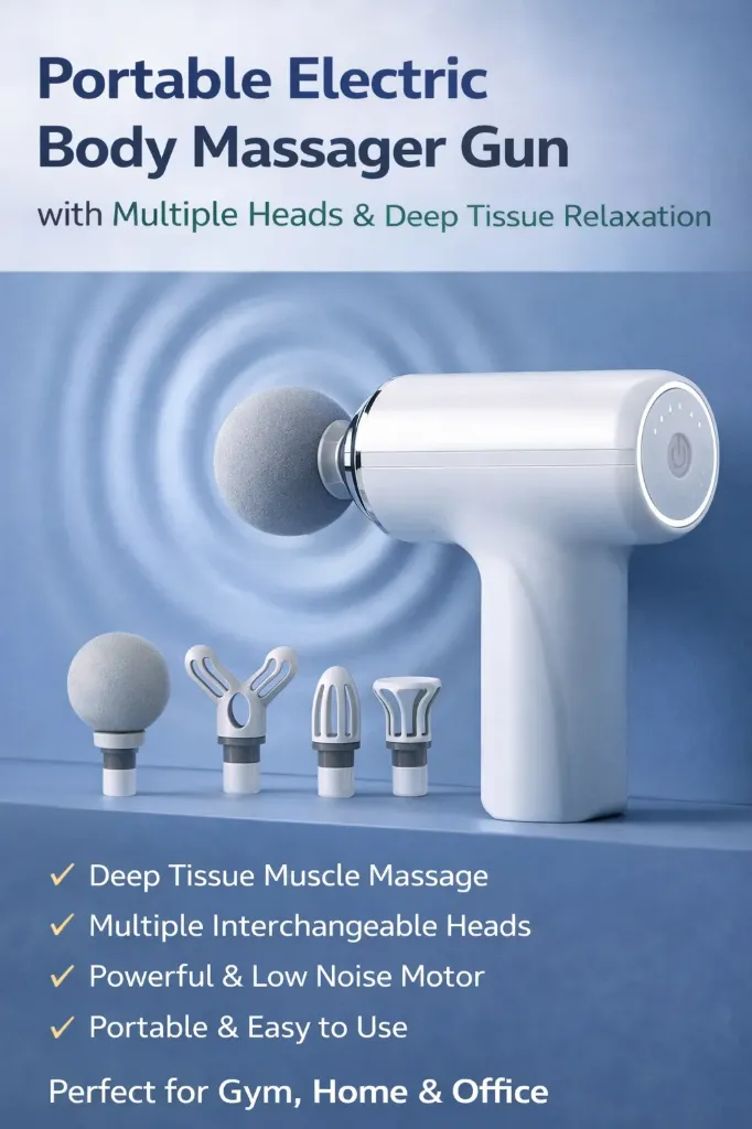 Portable Electric Body Massager Gun with Multiple Heads & Deep Tissue Relaxation